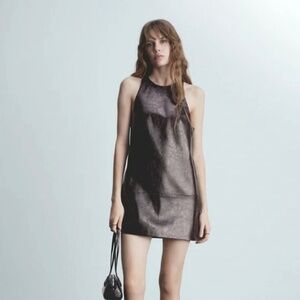 MANGO / Brown leather-effect dress